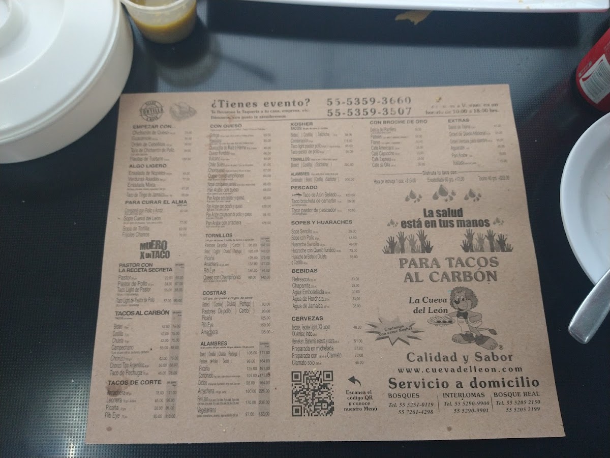 La Cueva del Leon Menu - Image 1